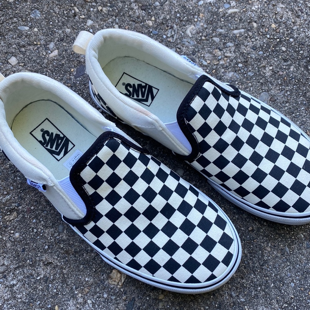 Kids Van’s checkerboard slip-on sneakers; like new